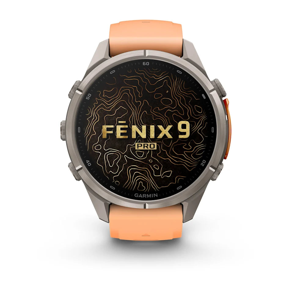 Garmin Fēnix® 9 Pro – inReach®, 43mm Titan mit Silikon-Armband Shell Pink/Autumn Orange