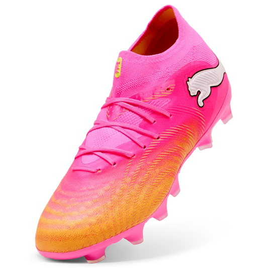 Puma Kinderfußballschuhe Future 9 Pro FG/AG, Poison Pink-Sun Stream-Bright Aqua-Puma White – Rückansicht – bunt / 32