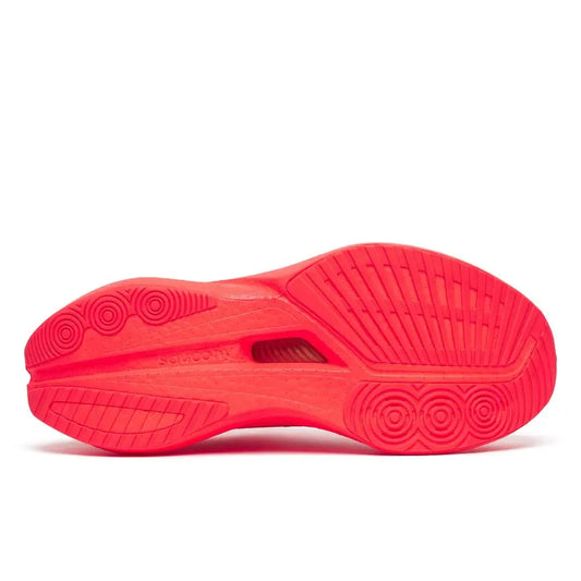 Saucony Damenlaufschuhe Endorphin Speed 5, vizired – Rückansicht – rot / 37,5