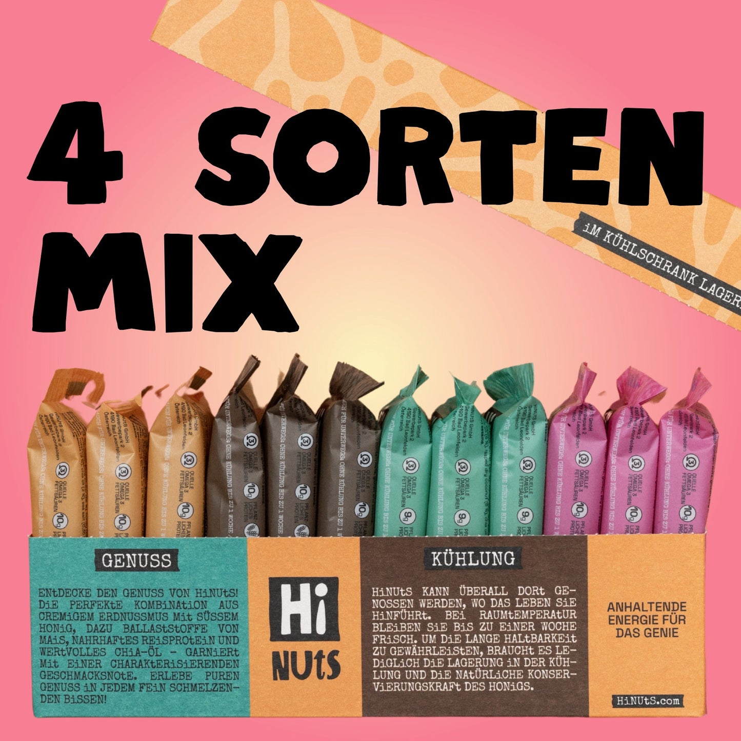 HiNUtS Lieblingsbox MIX (4x3 Riegel), Energieriegel mit Erdnuss, Himbeere, Kokos und Schoko