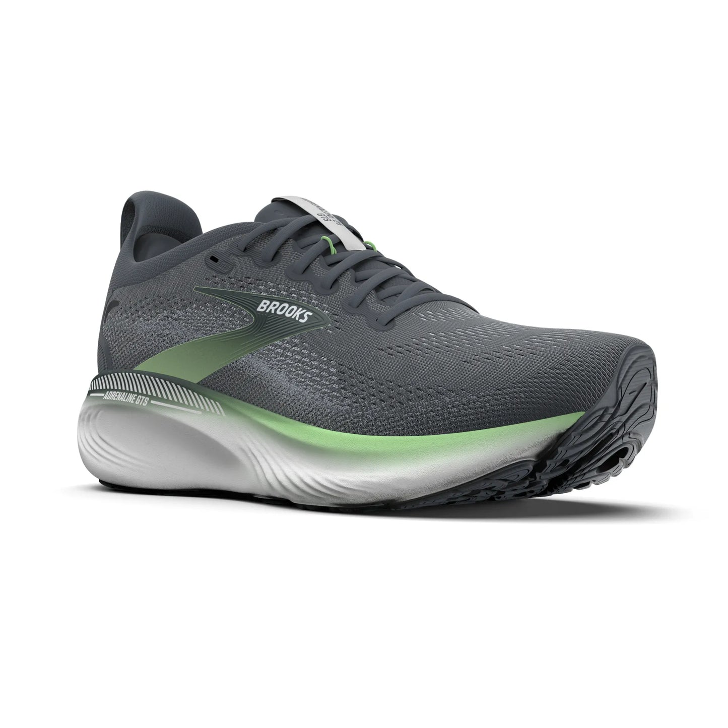 Brooks Herrenlaufschuhe Adrenaline GTS 25 Grey/Paradise Green/Spruce, Stabilitätsschuh mit GuideRails Support - machsport