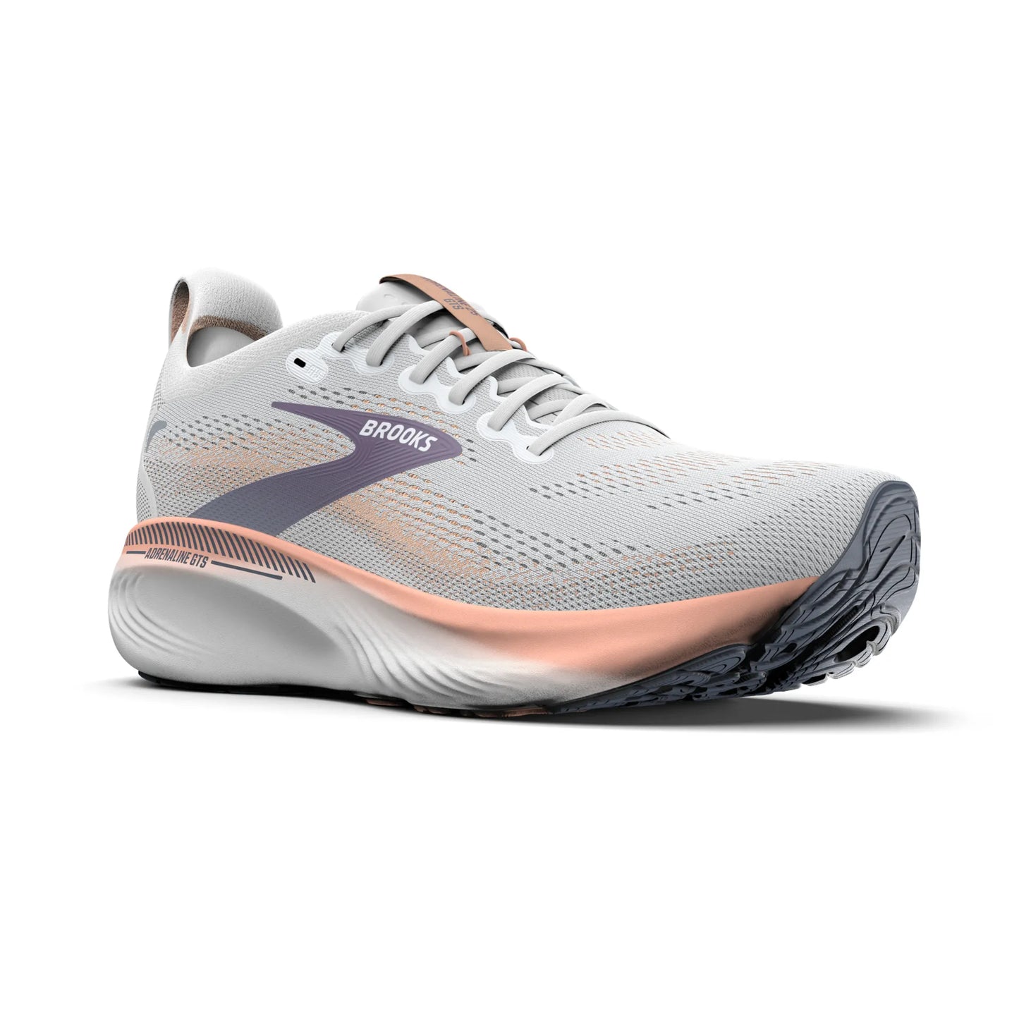 Brooks Damenlaufschuhe Adrenaline GTS 25 Oyster Mushroom/Peach/Grape, Stabilitätsschuh mit GuideRails Support - machsport