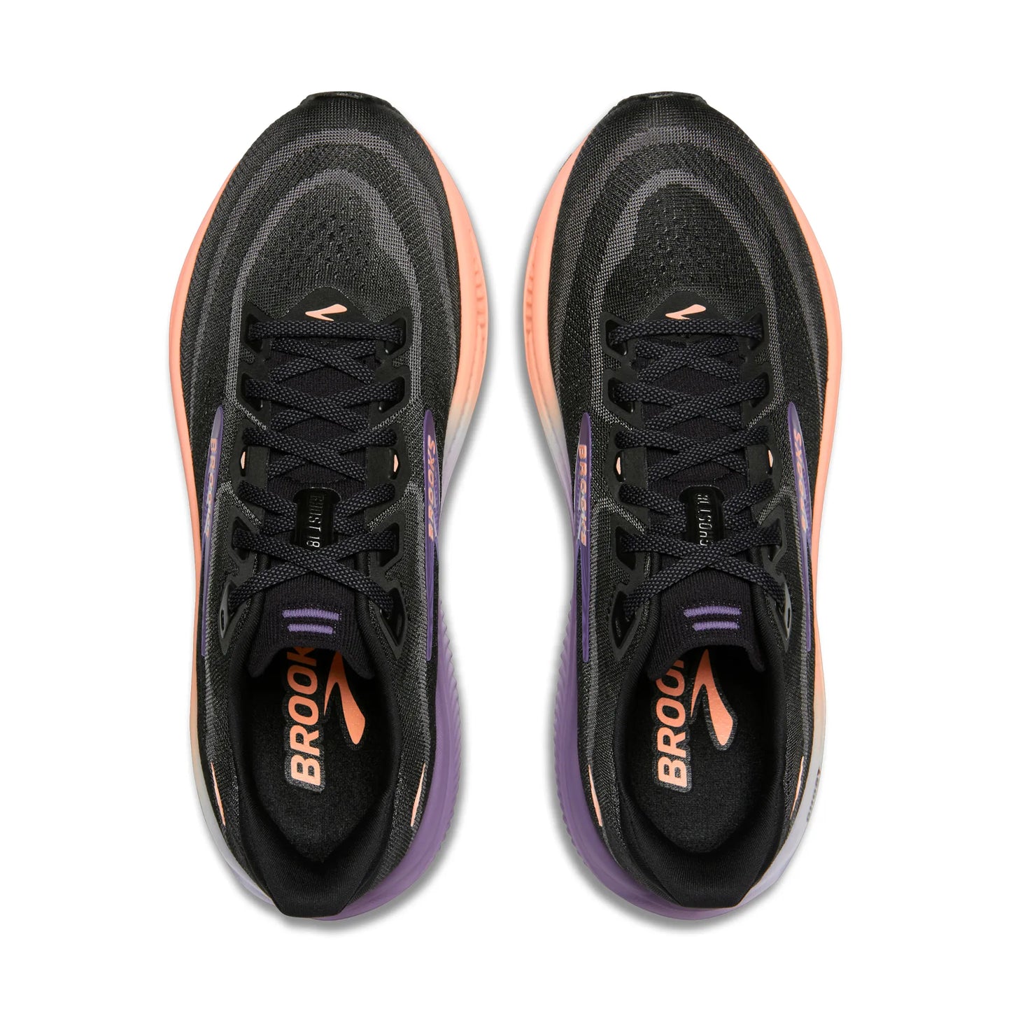 Brooks Damenlaufschuhe Ghost 18 Black/Mulled Grape/Peach, neutraler Straßenlaufschuh mit ausgewogener Dämpfung - machsport