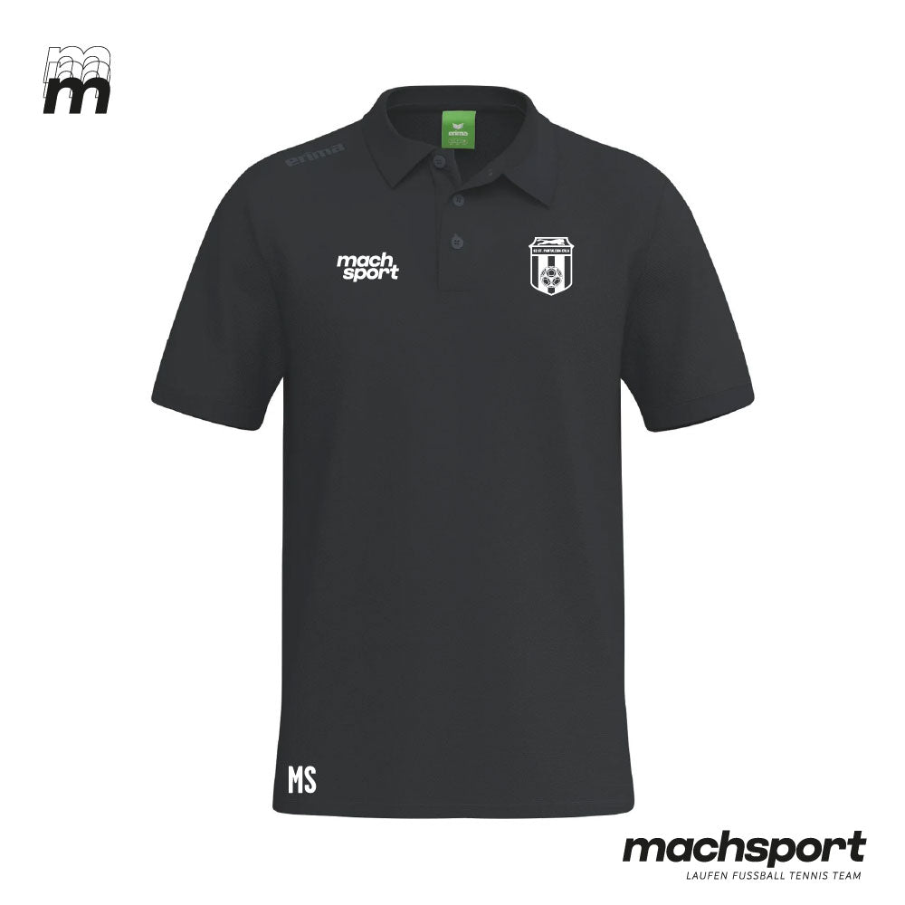 Damen-Freizeitpolo von Erima für Teamsport, blaues Polo-Shirt mit SC St. Pantaleon-Erla Logo, sportlicher Look.