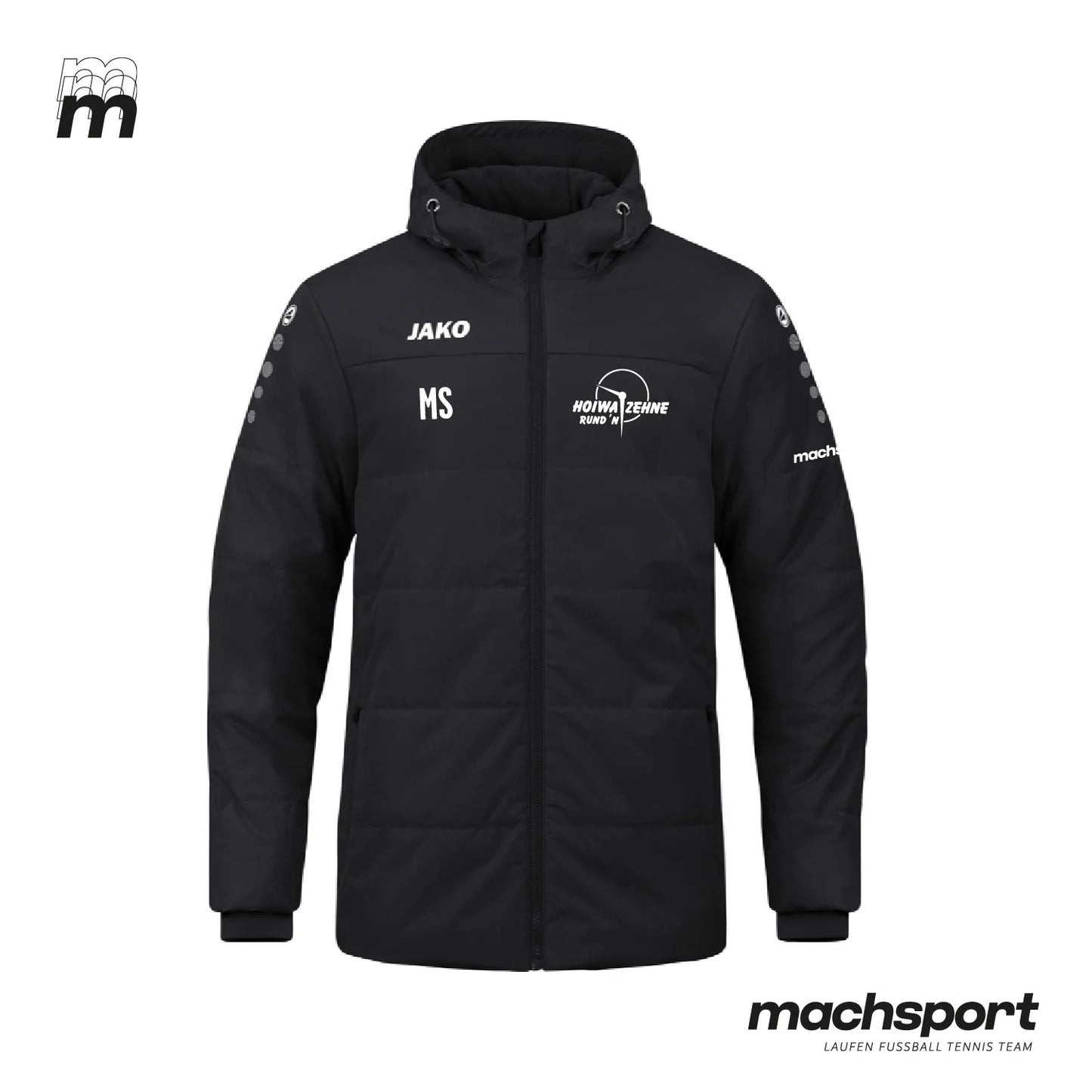 Jako Hoiwa Zehne Rund'n Teamsport Winterjacke in dunklem Design, mit Reißverschluss und sportlichem Schnitt.