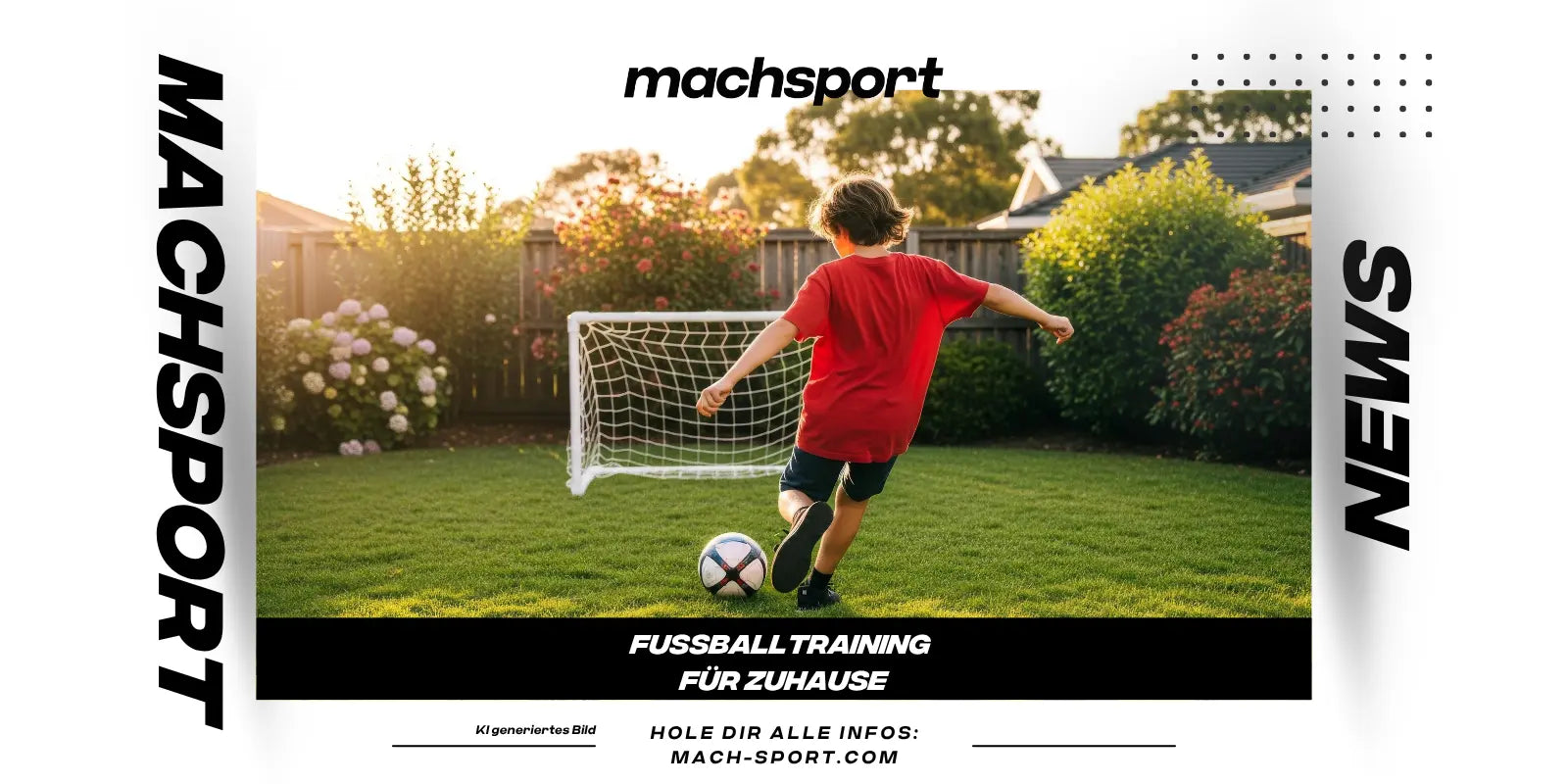 Junger Fußballspieler trainiert im Garten zuhause