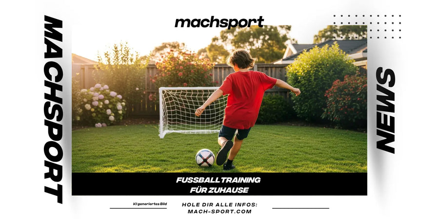 Junger Fußballspieler trainiert im Garten zuhause