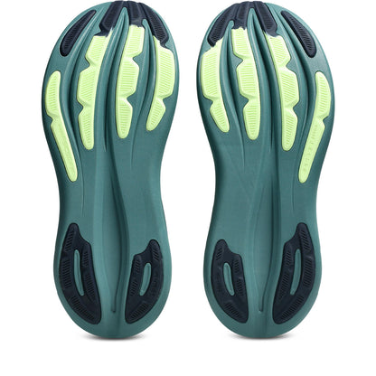 Asics Herrenlaufschuhe GEL-Nimbus 28 Illuminate Yellow/Foggy Teal, neutraler Komfort-Laufschuh mit maximaler Dämpfung - machsport