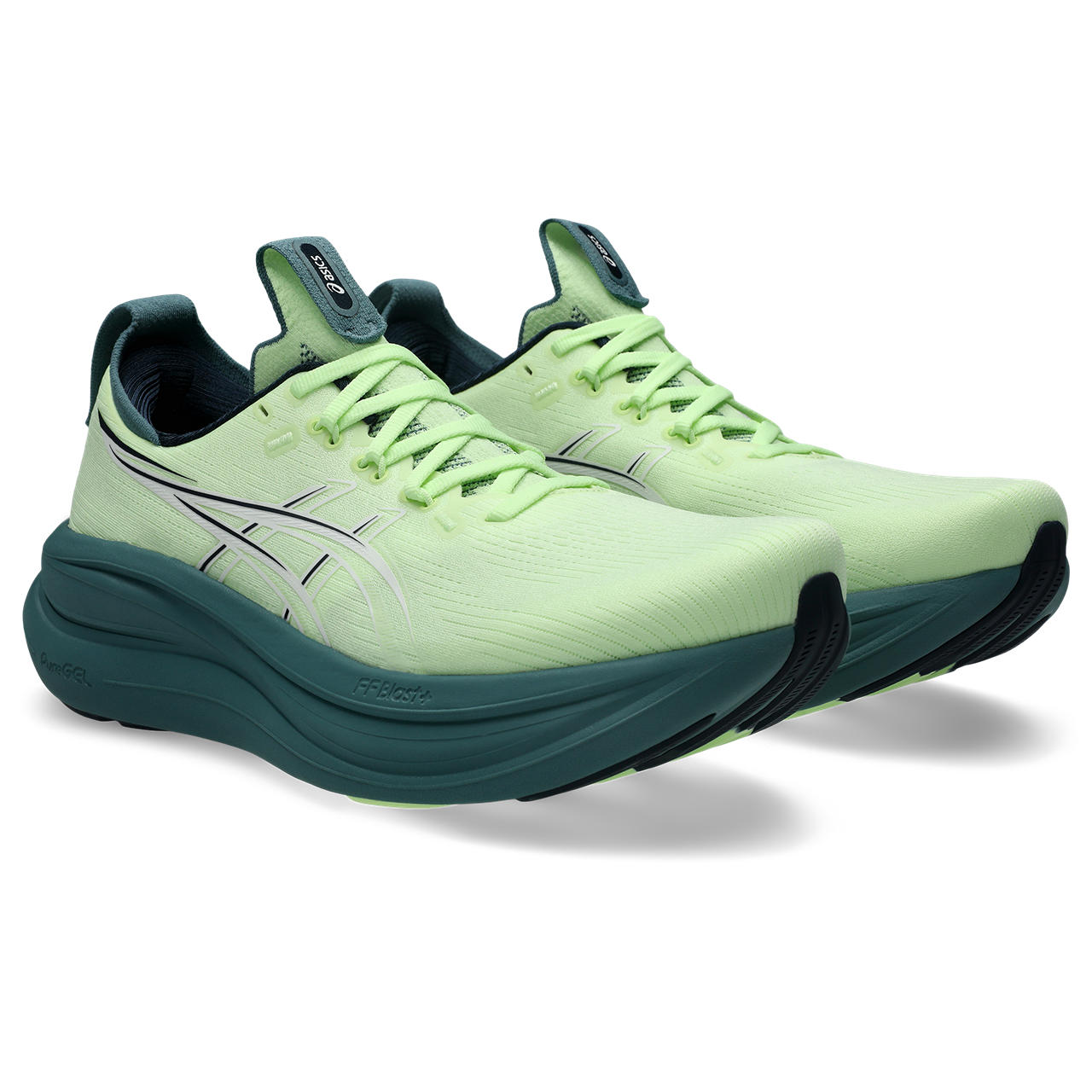 Asics Herrenlaufschuhe GEL-Nimbus 28 Illuminate Yellow/Foggy Teal, neutraler Komfort-Laufschuh mit maximaler Dämpfung - machsport