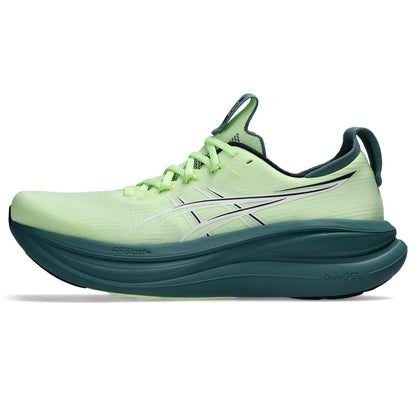 Asics Herrenlaufschuhe GEL-Nimbus 28 Illuminate Yellow/Foggy Teal, neutraler Komfort-Laufschuh mit maximaler Dämpfung - machsport