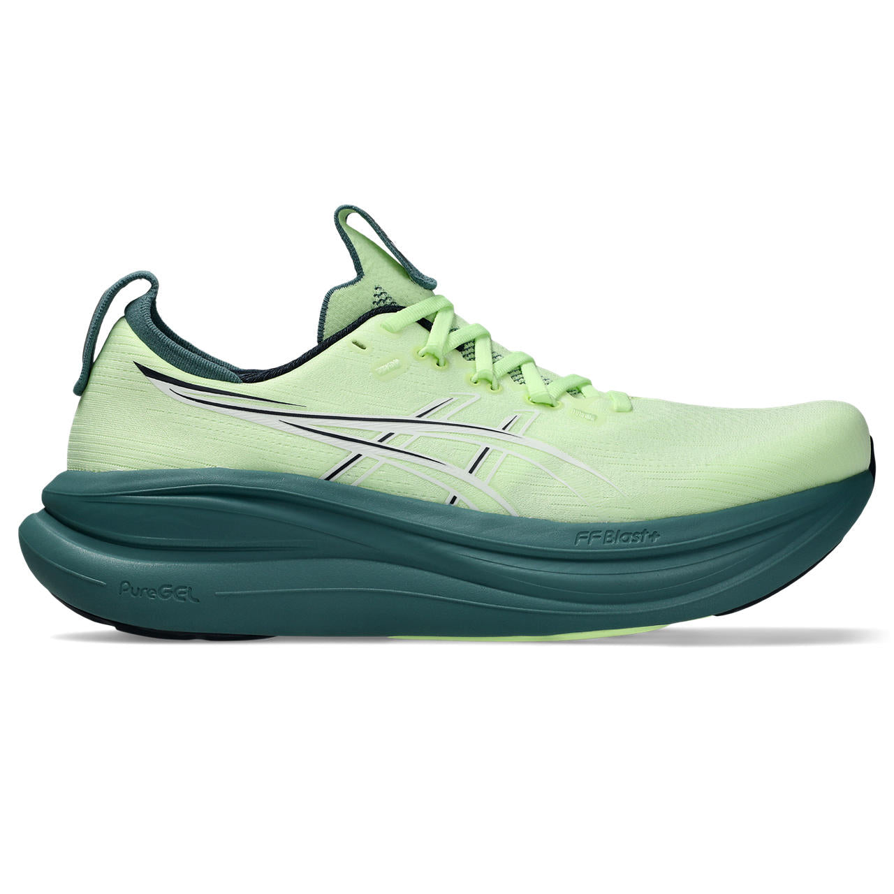 Asics Herrenlaufschuhe GEL-Nimbus 28 Illuminate Yellow/Foggy Teal, neutraler Komfort-Laufschuh mit maximaler Dämpfung - machsport – Bild 