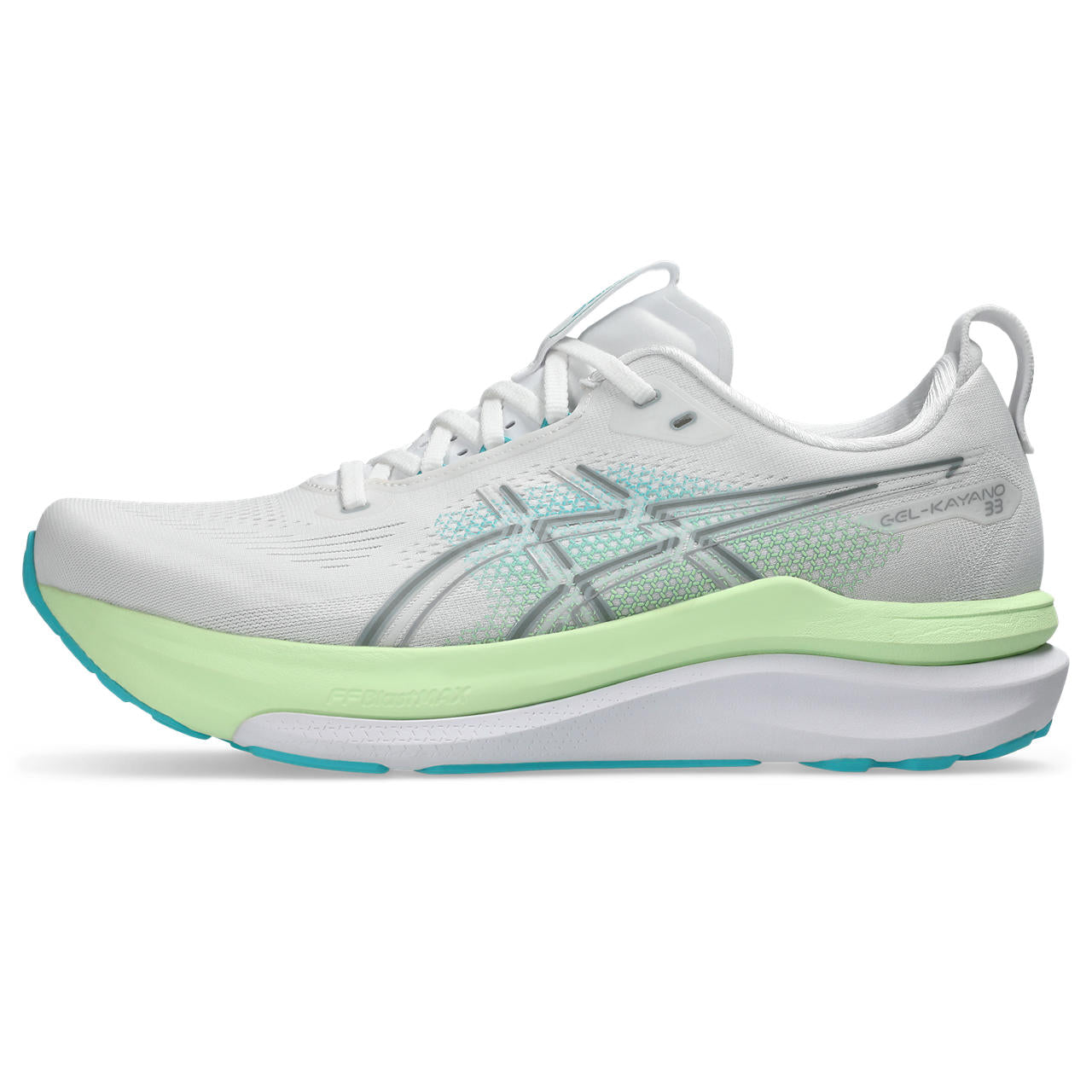 Asics Herrenlaufschuhe Gel-Kayano 33, White/Energy Aqua