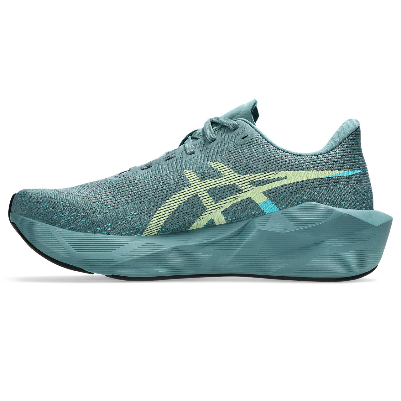 Asics Herrenlaufschuhe Novablast 6, Foggy Teal/Illuminate Yellow – Bild 
