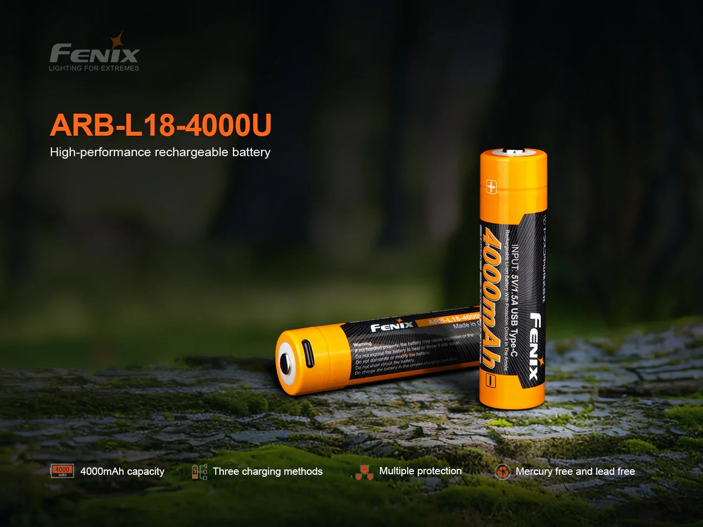 Fenix ARB-L18-4000U – 18650 Li-Ion Akku mit 4000 mAh, inkl. USB C Ladeanschluss – Bild 