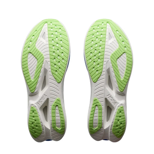 Hoka Herrenlaufschuhe Mach X3, cosmic grey / virtual blue – Rückansicht – weiß/blau / 43 1/3