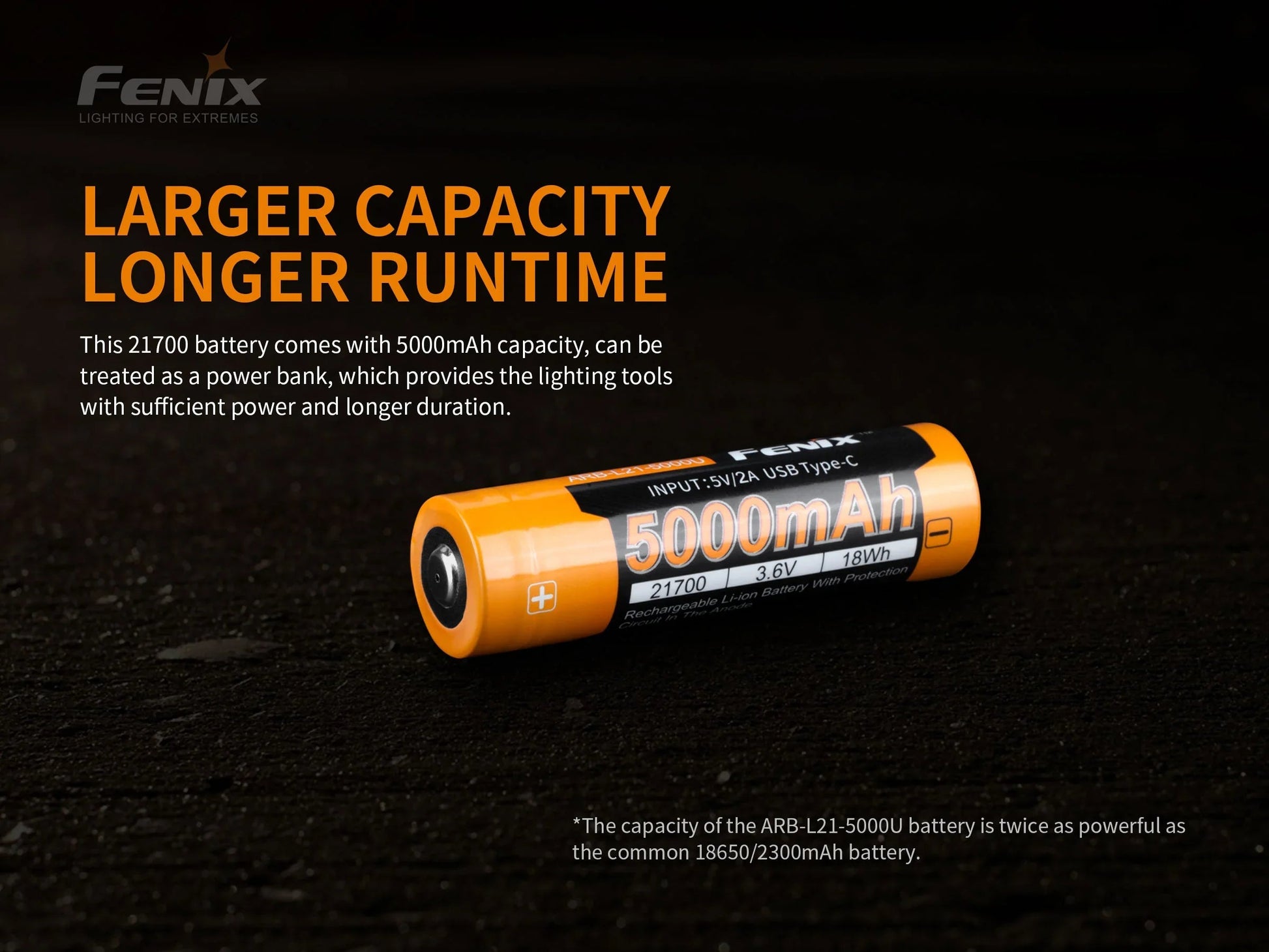 Fenix ARB-L21-5000U – 21700 Li-Ion Akku mit 5000 mAh, inkl. USB C Ladeanschluss – Bild 