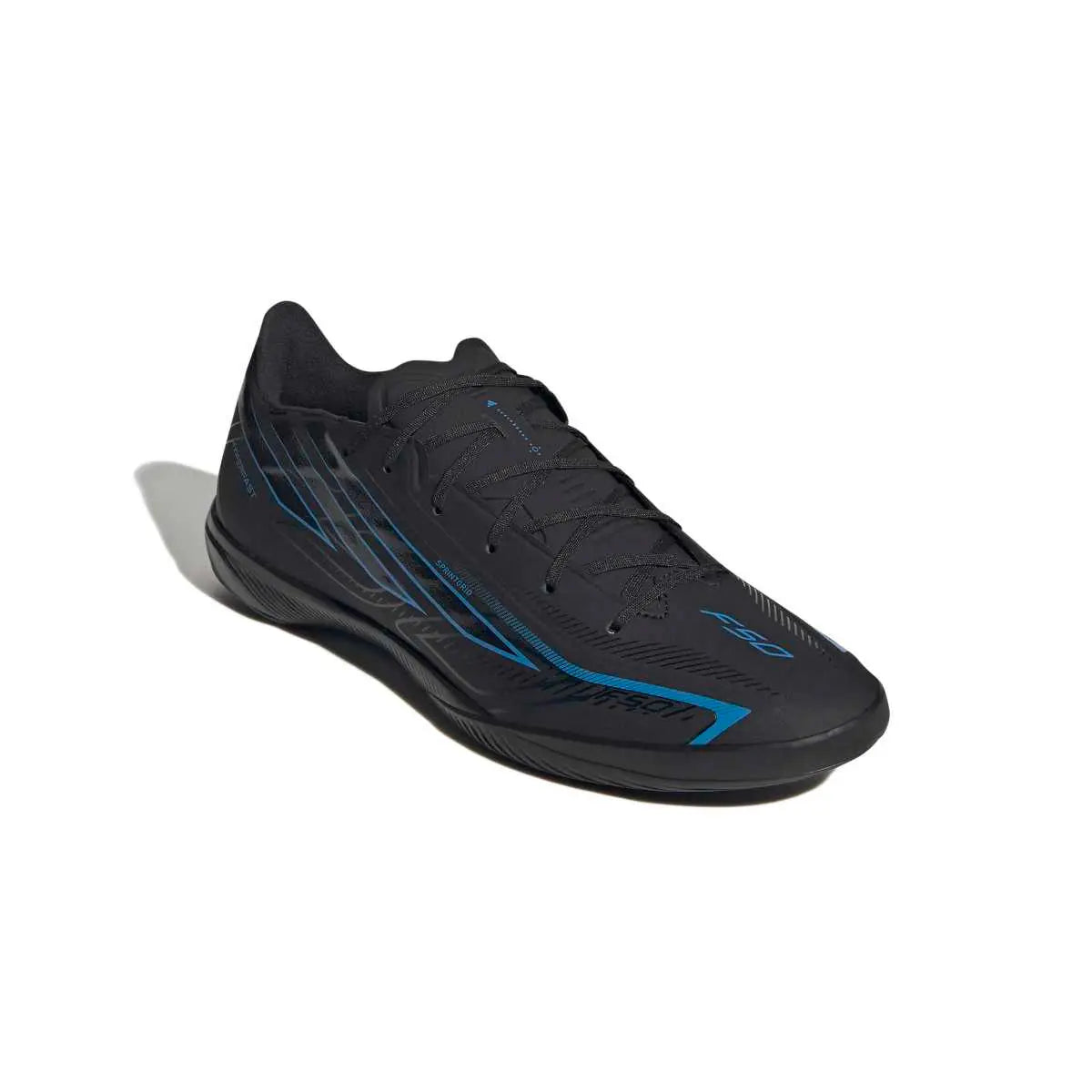 Adidas Hallenfußballschuhe F50 Hyperfast League IN, Core Black / Core Black / Lucid Ray Blue – Bild 