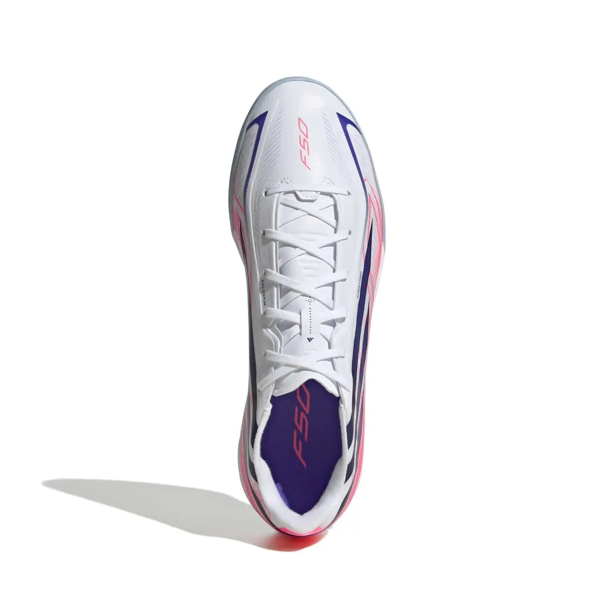 Adidas Hallenfußballschuhe F50 Hyperfast League, Cloud White / Solar Purple / Solar Turbo – Bild 