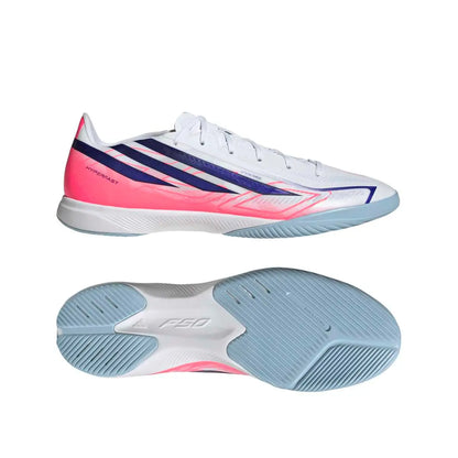 Adidas Hallenfußballschuhe F50 Hyperfast League, Cloud White / Solar Purple / Solar Turbo