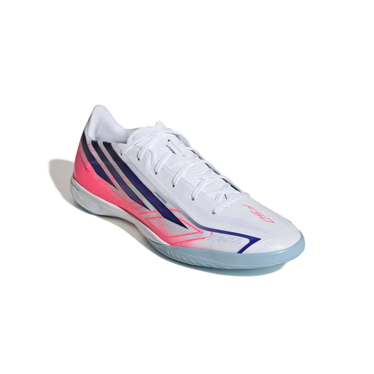 Adidas Hallenfußballschuhe F50 Hyperfast League, Cloud White / Solar Purple / Solar Turbo
