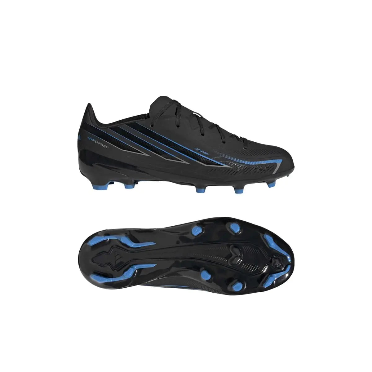 Adidas Kinderfußballschuhe F50 Hyperfast League FG, Core Black / Core Black / Lucid Ray Blue – Bild 