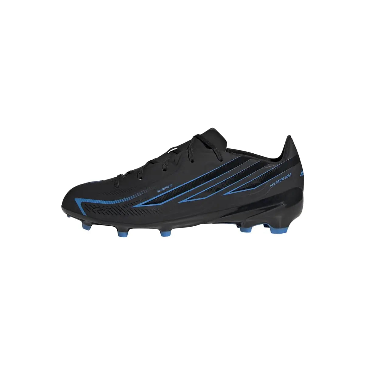 Adidas Kinderfußballschuhe F50 Hyperfast League FG, Core Black / Core Black / Lucid Ray Blue – Bild 