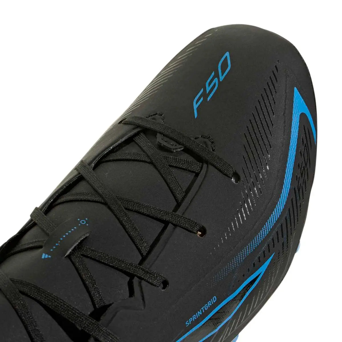 Adidas Kinderfußballschuhe F50 Hyperfast League FG, Core Black / Core Black / Lucid Ray Blue – Bild 