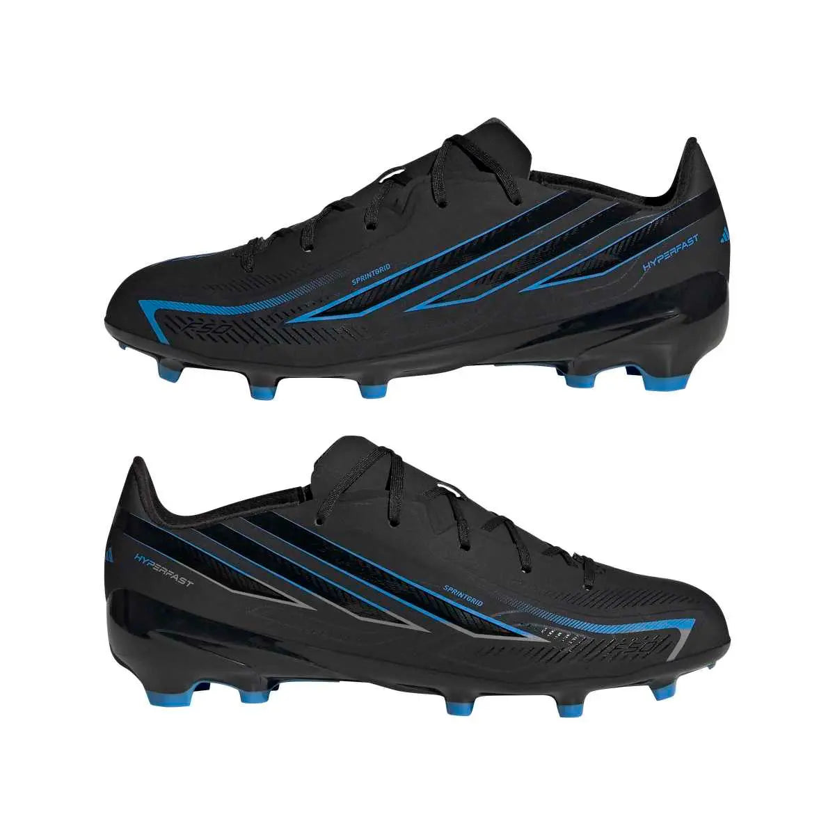 Adidas Kinderfußballschuhe F50 Hyperfast League FG, Core Black / Core Black / Lucid Ray Blue