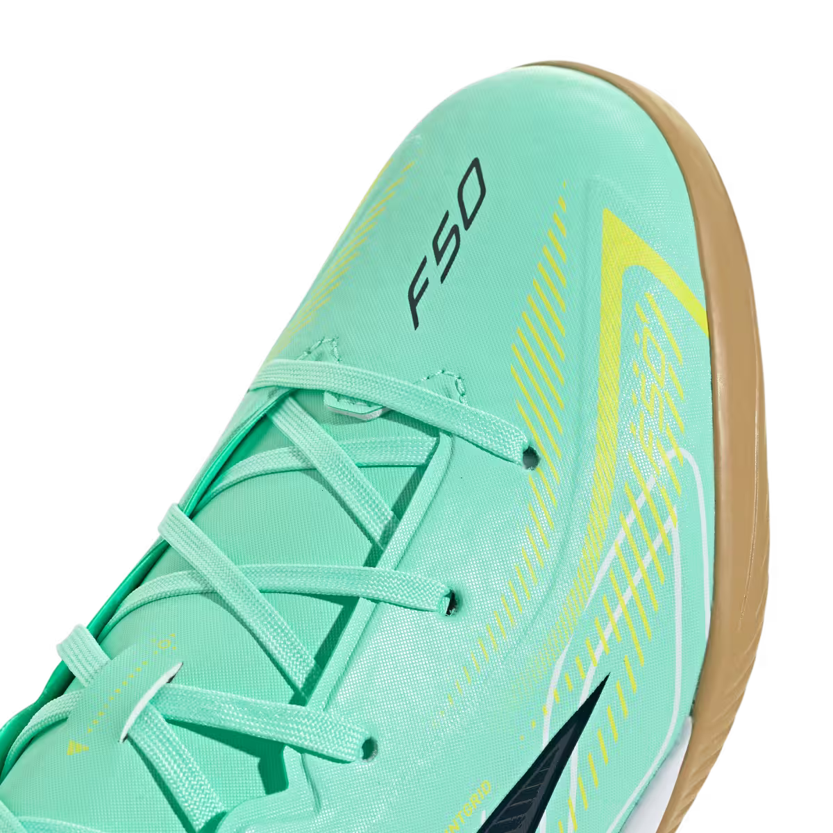 Adidas Kinderhallenfußballschuhe F50 Hyperfast League, Pulse Mint / Night Navy / Solar Lemon – Bild 