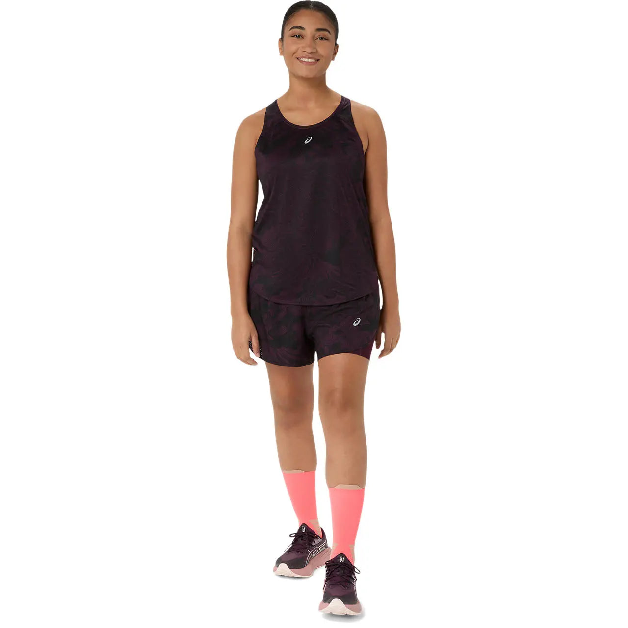 Asics Damenlaufhose Road All Over Print 2-N-1 3.5IN Short, Dark Aubergine – Bild 