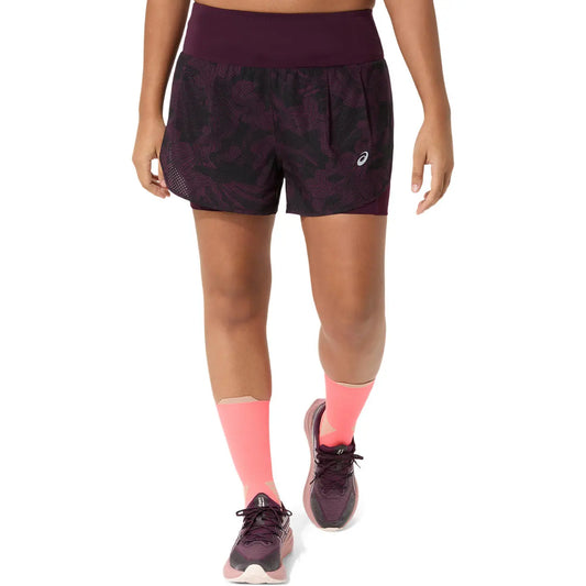 Asics Damenlaufhose Road All Over Print 2-N-1 3.5IN Short, Dark Aubergine – lila / 34