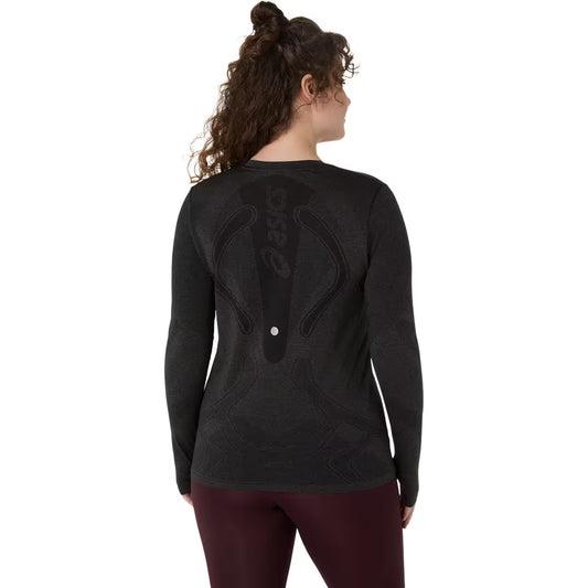 Asics Damenlaufshirt Road Seamless LS Top, Performance Black/Graphite Grey – Rückansicht – schwarz / 34