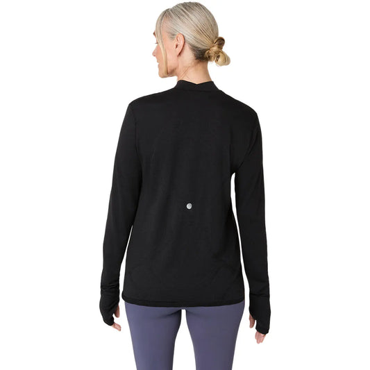 Asics Damenlaufshirt Road Winter Seamless LS Top, Performance Black – Rückansicht – schwarz / 34