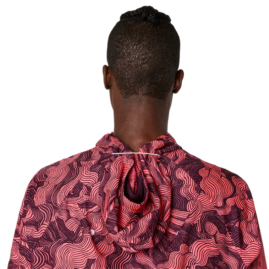 Asics Herrenlaufjacke Fujitrail Packable Jacket, Blazing Coral/Dark Aubergine – Rückansicht – Coral / S