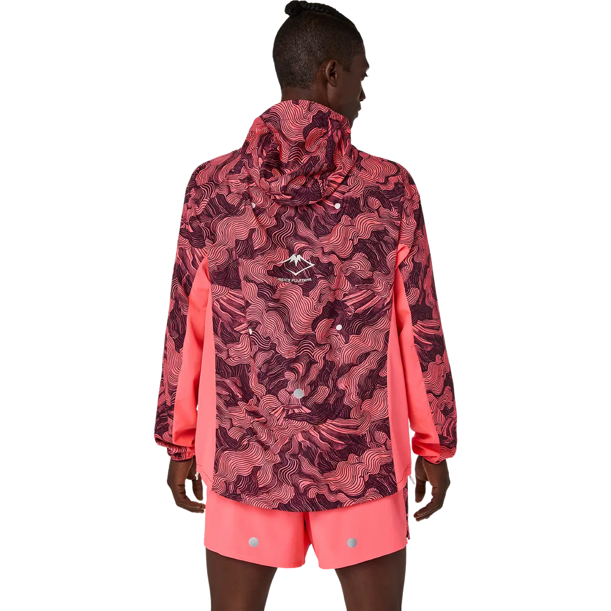 Asics Herrenlaufjacke Fujitrail Packable Jacket, Blazing Coral/Dark Aubergine