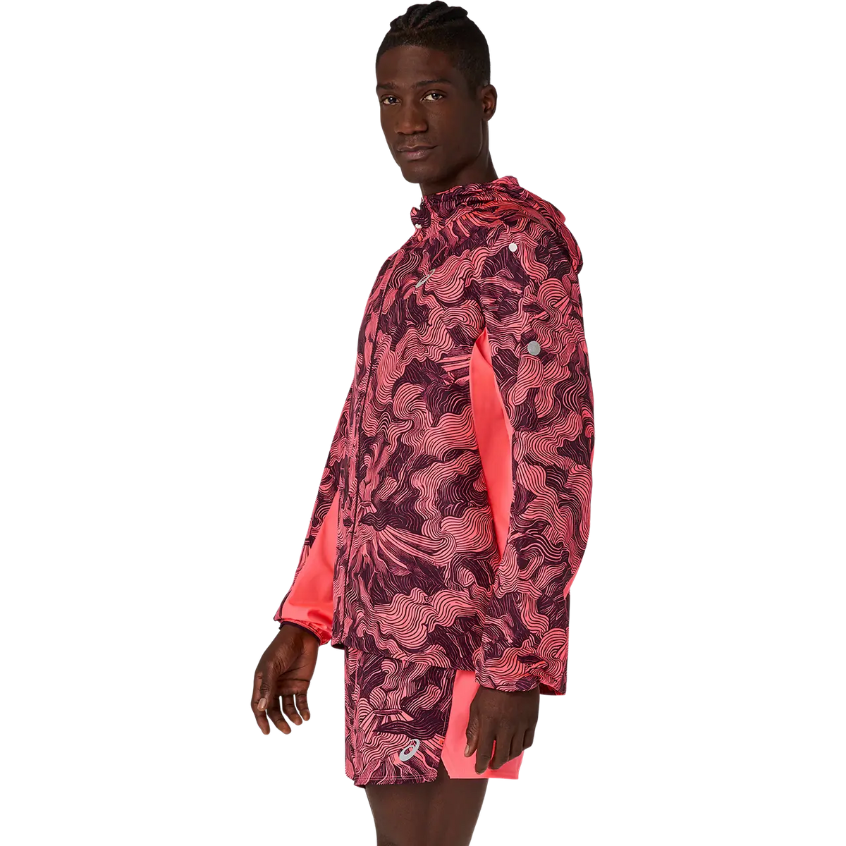 Asics Herrenlaufjacke Fujitrail Packable Jacket, Blazing Coral/Dark Aubergine