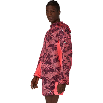 Asics Herrenlaufjacke Fujitrail Packable Jacket, Blazing Coral/Dark Aubergine