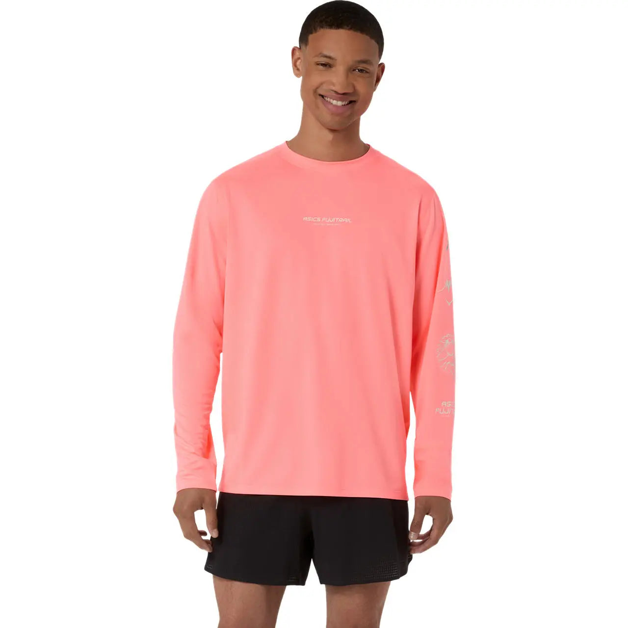 Asics Herrenlaufschirt Fujitrail Logo LS Top, Sun Coral