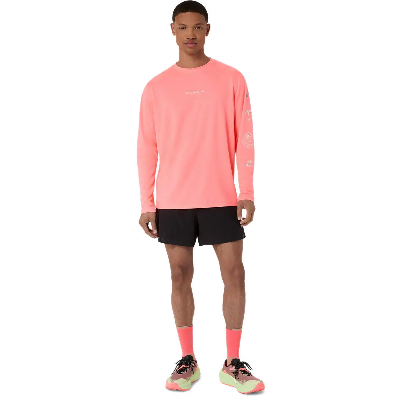Asics Herrenlaufschirt Fujitrail Logo LS Top, Sun Coral