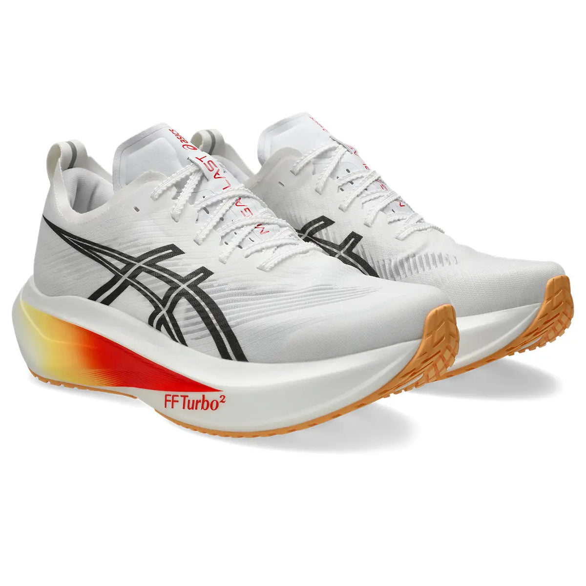 Asics Herrenlaufschuhe Megablast, White/Orange Glow – Bild 
