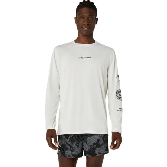 Asics Herrenlaufshirt Fujitrail Logo LS Top, Cream – beige / S