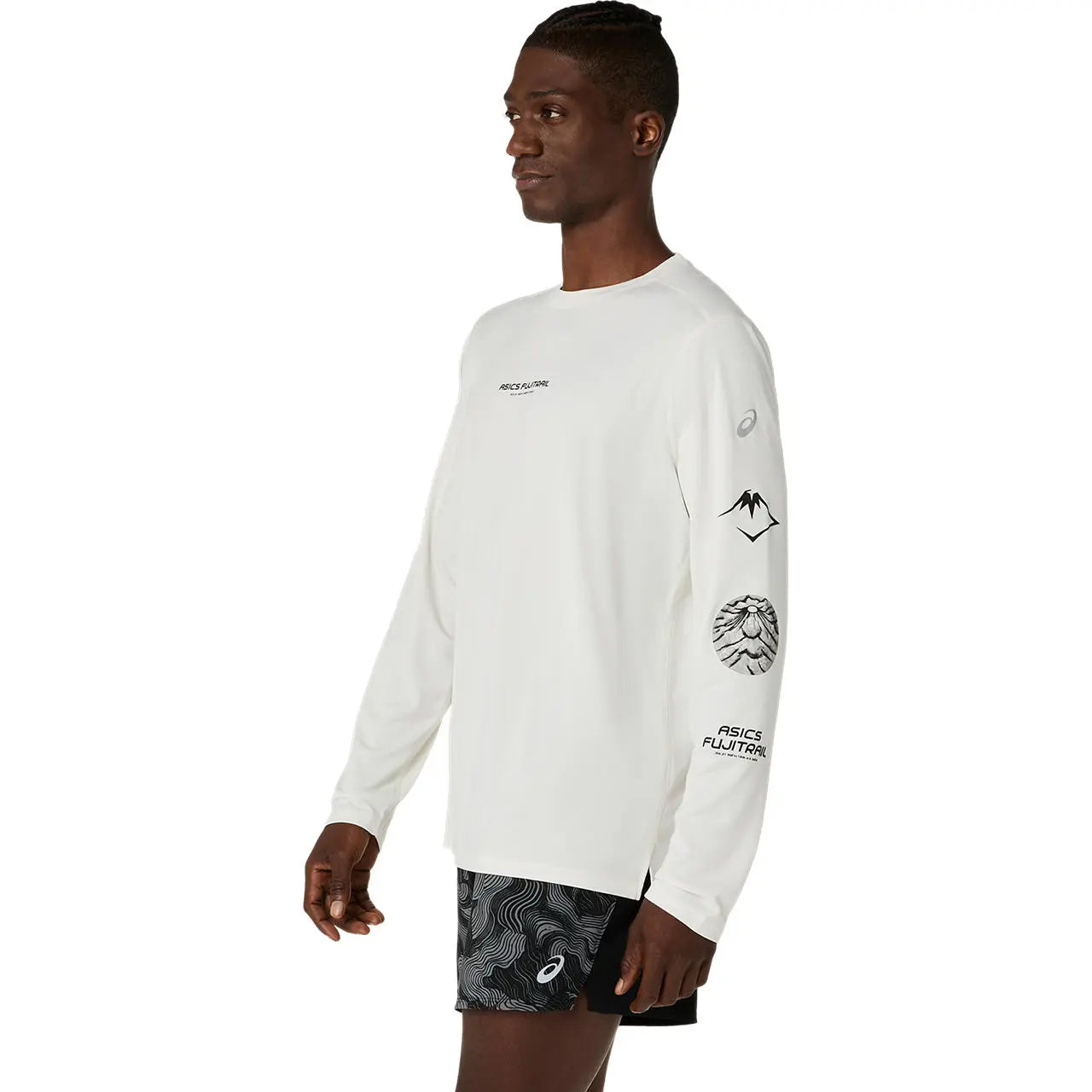 Asics Herrenlaufshirt Fujitrail Logo LS Top, Cream – Bild 