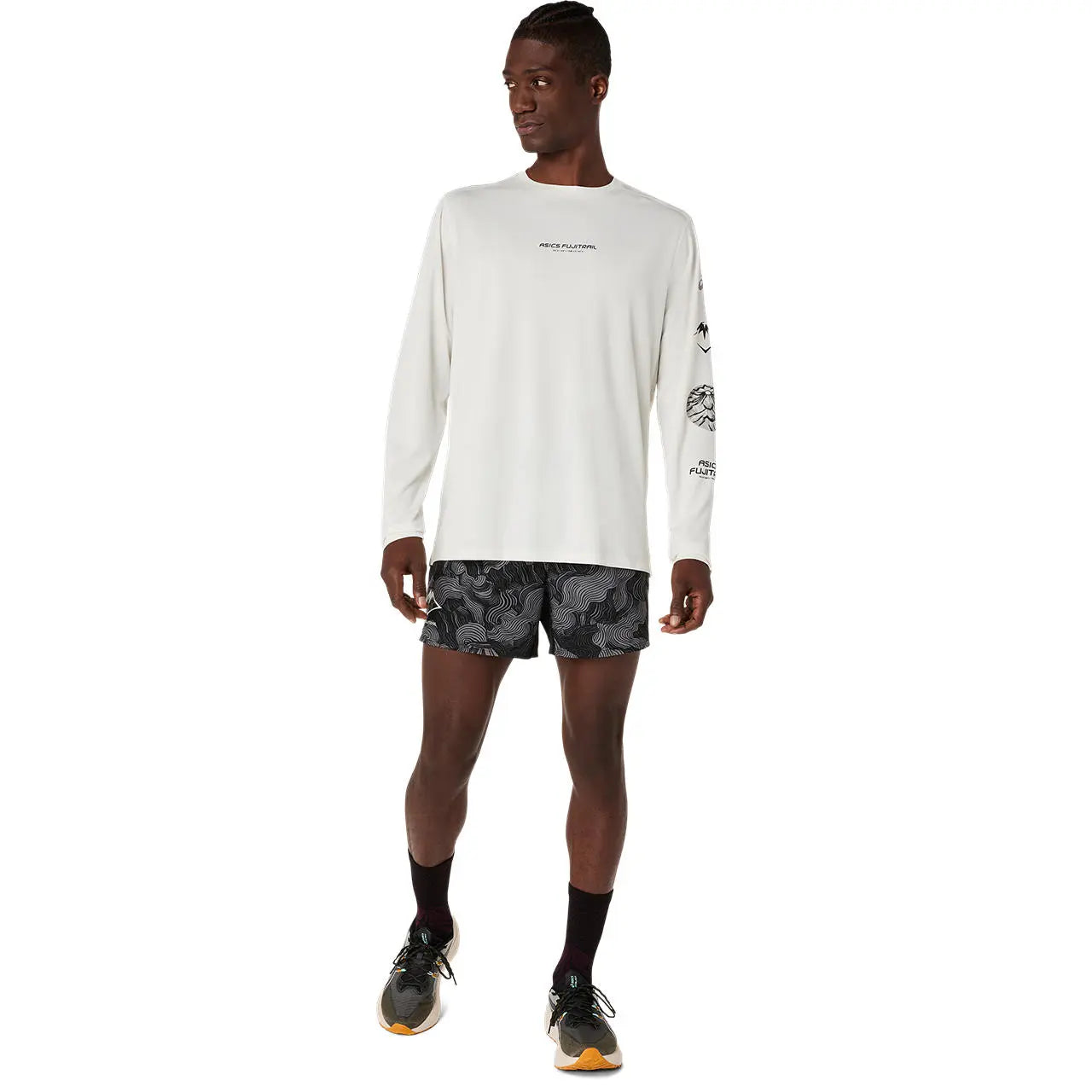Asics Herrenlaufshirt Fujitrail Logo LS Top, Cream – Bild 