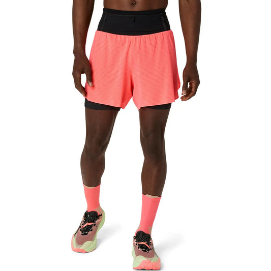 Asics Herrenlaufshort Fujitrail Elite Short, Blazing Coral – Coral / XL