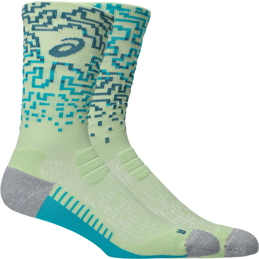 Asics Laufsocken Performance Run Sock Crew, Illuminate Yellow/Foggy Teal – Rückansicht – hellgrün / 43-46