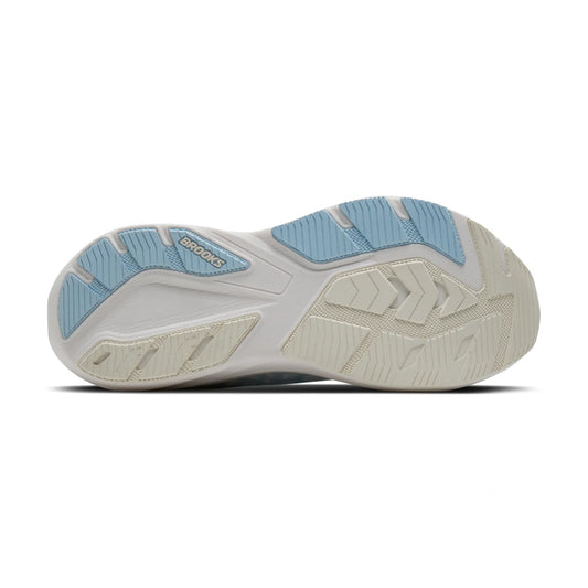 Brooks Damenlaufschuhe Ghost AMP, White/Blue/Metallic – Rückansicht – weiß / 39