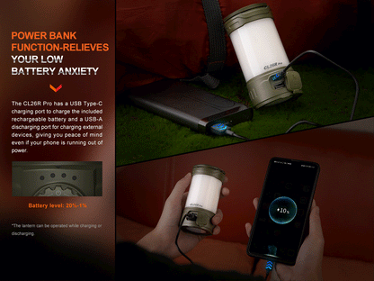 Fenix CL26R Pro multifunktionale, tragbare Campinglaterne, 650 Lumen