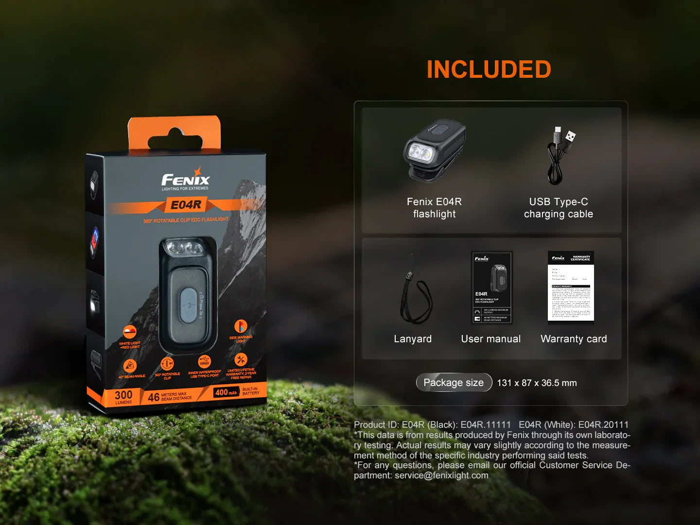 Fenix E04R Minilicht mit 360° drehbarem Clip, 400 Lumen