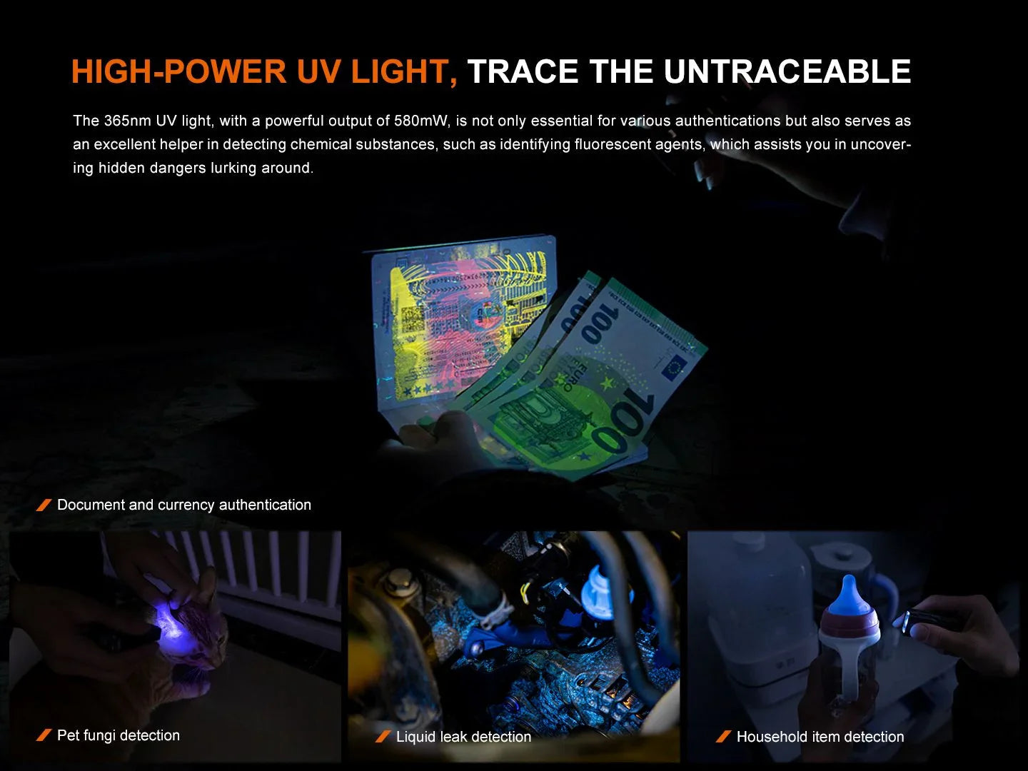 Fenix E06R vereint Weißlicht, UV-Licht und Laserpointer, 700 Lumen – Bild 