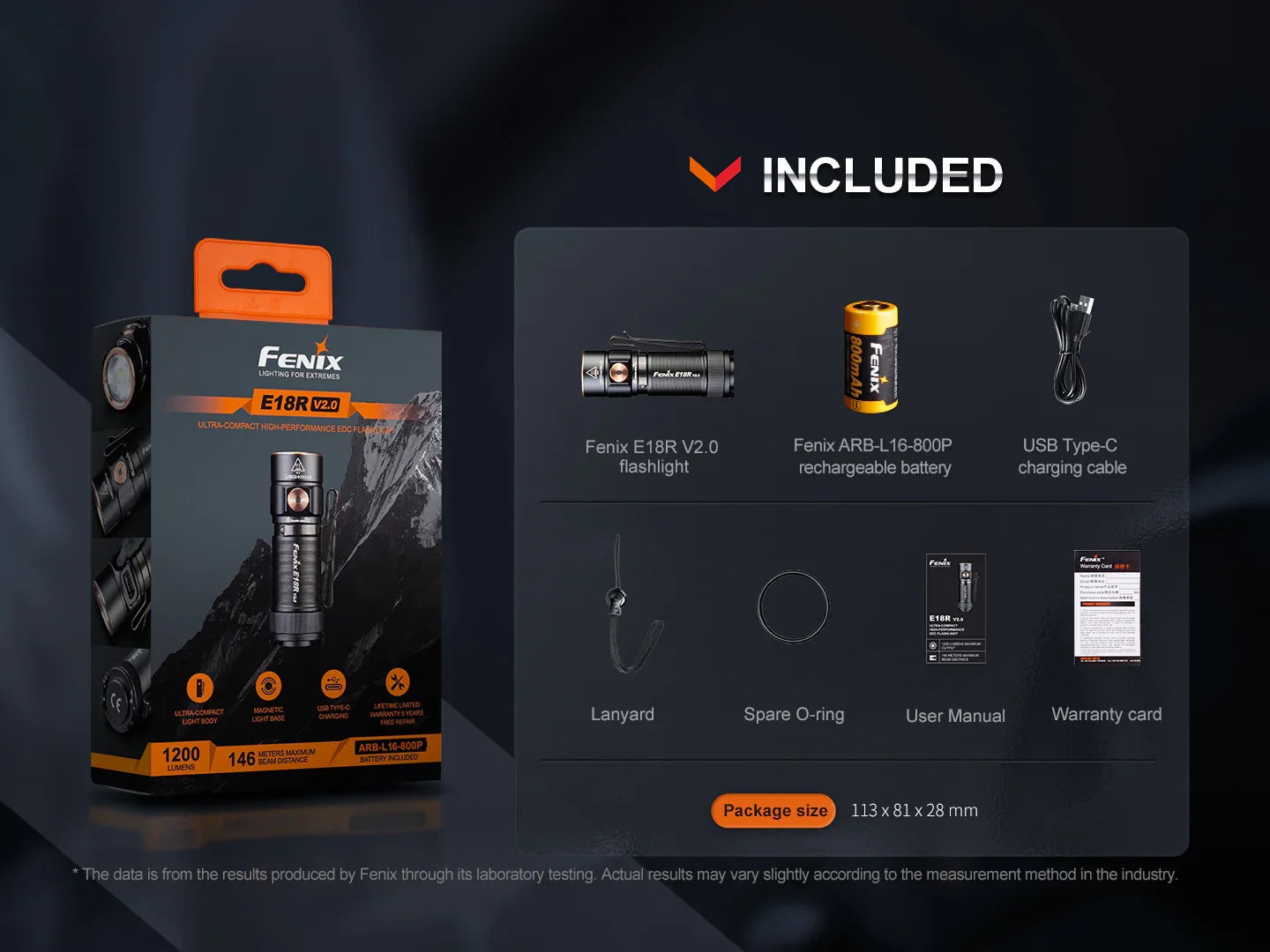 Fenix E18R V2.0 Ultrakompakte Hochleistungstaschenlampe, 1200 Lumen – Bild 
